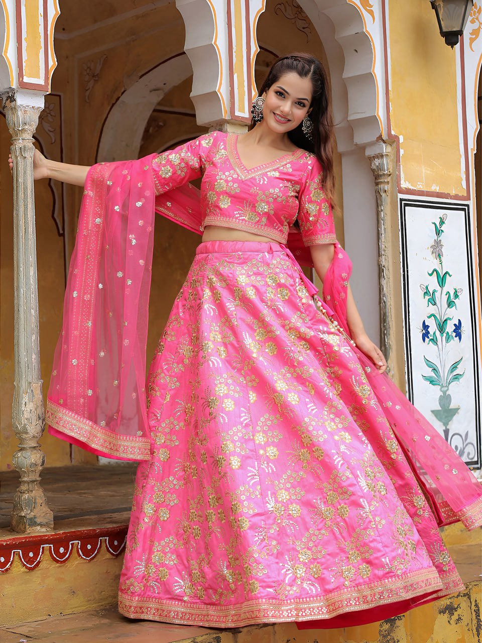 Bridal & Party Wear Designer Pink Embroidered Lehenga Choli with Dupatta