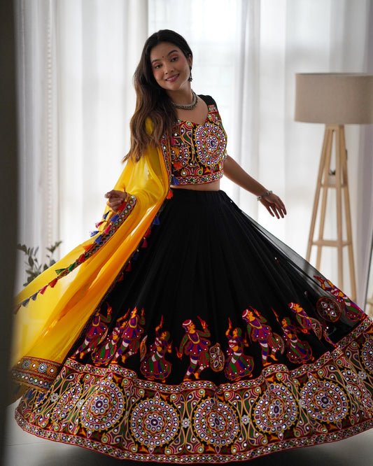 Black Mirror Work Navratri Lehenga Choli Set