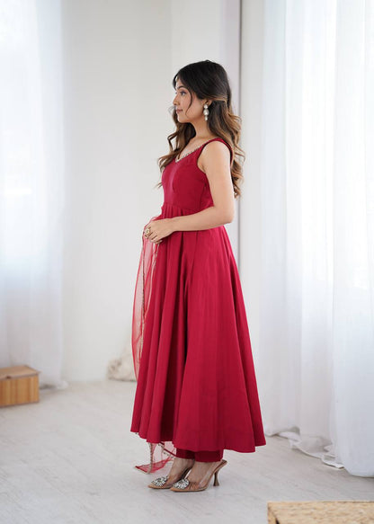 Designer Maroon Anarkali Gown with Net Dupatta