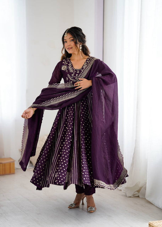 Elegant Purple Party Anarkali with Dupatta