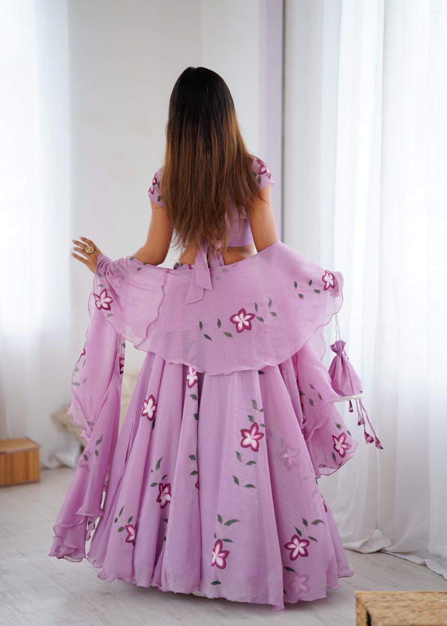 Elegant Party Wear Lavender Floral Printed Lehenga Choli