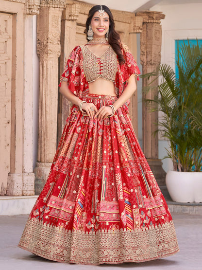 Heavy Embroidered Red Bridal Lehenga Choli with Dupatta