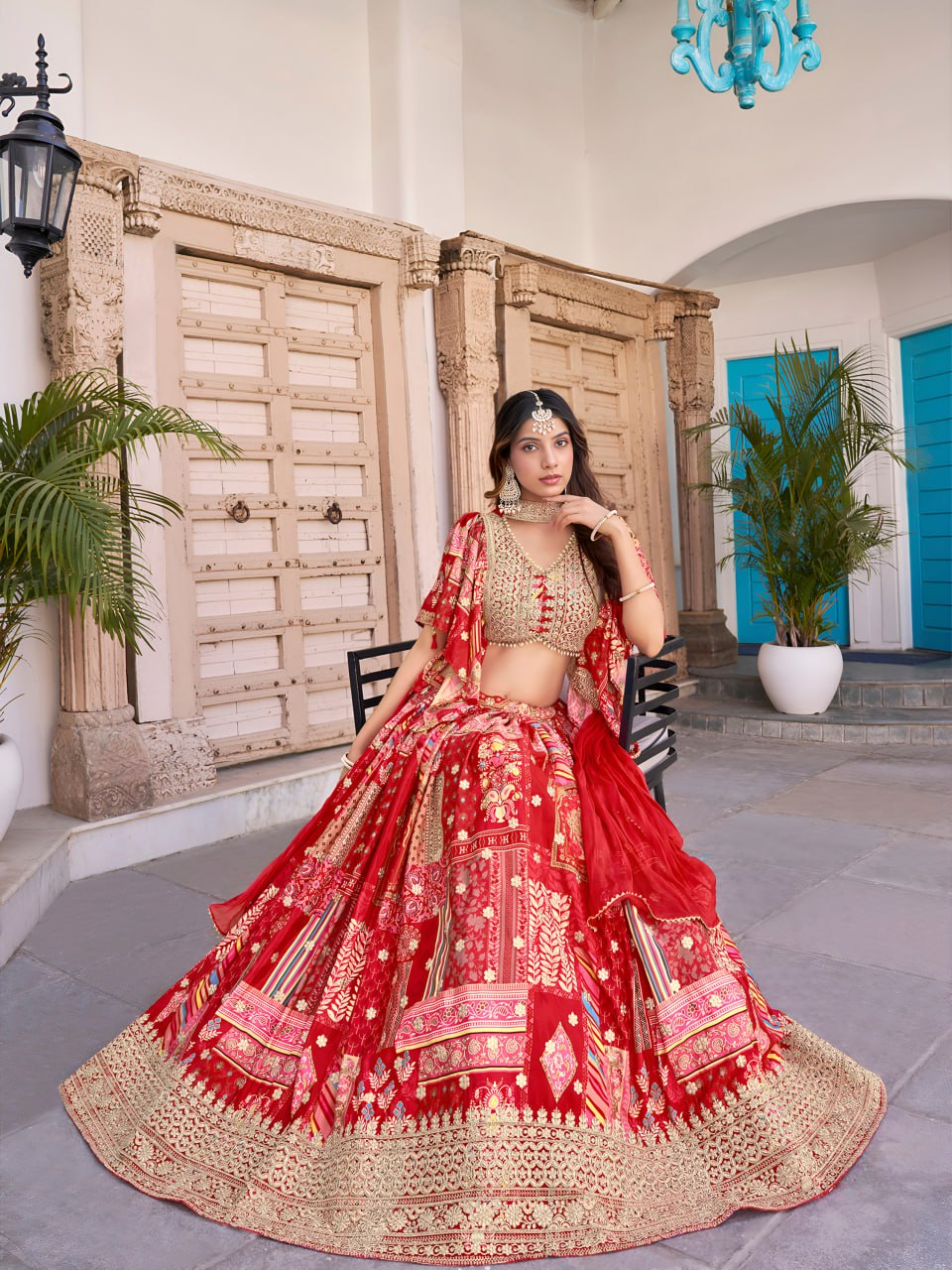 Heavy Embroidered Red Bridal Lehenga Choli with Dupatta
