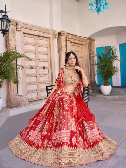 Heavy Embroidered Red Bridal Lehenga Choli with Dupatta