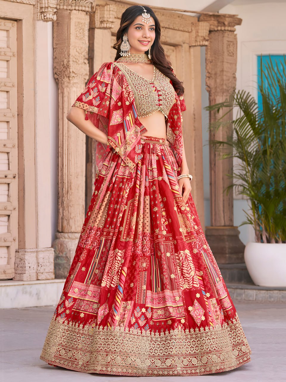 Heavy Embroidered Red Bridal Lehenga Choli with Dupatta