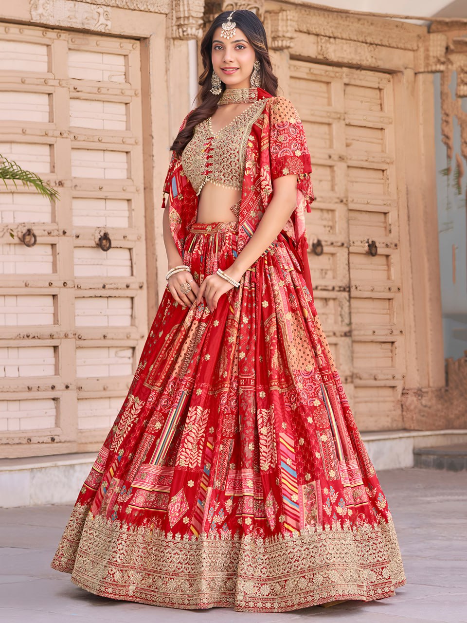 Heavy Embroidered Red Bridal Lehenga Choli with Dupatta