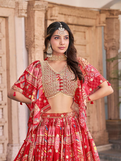 Heavy Embroidered Red Bridal Lehenga Choli with Dupatta