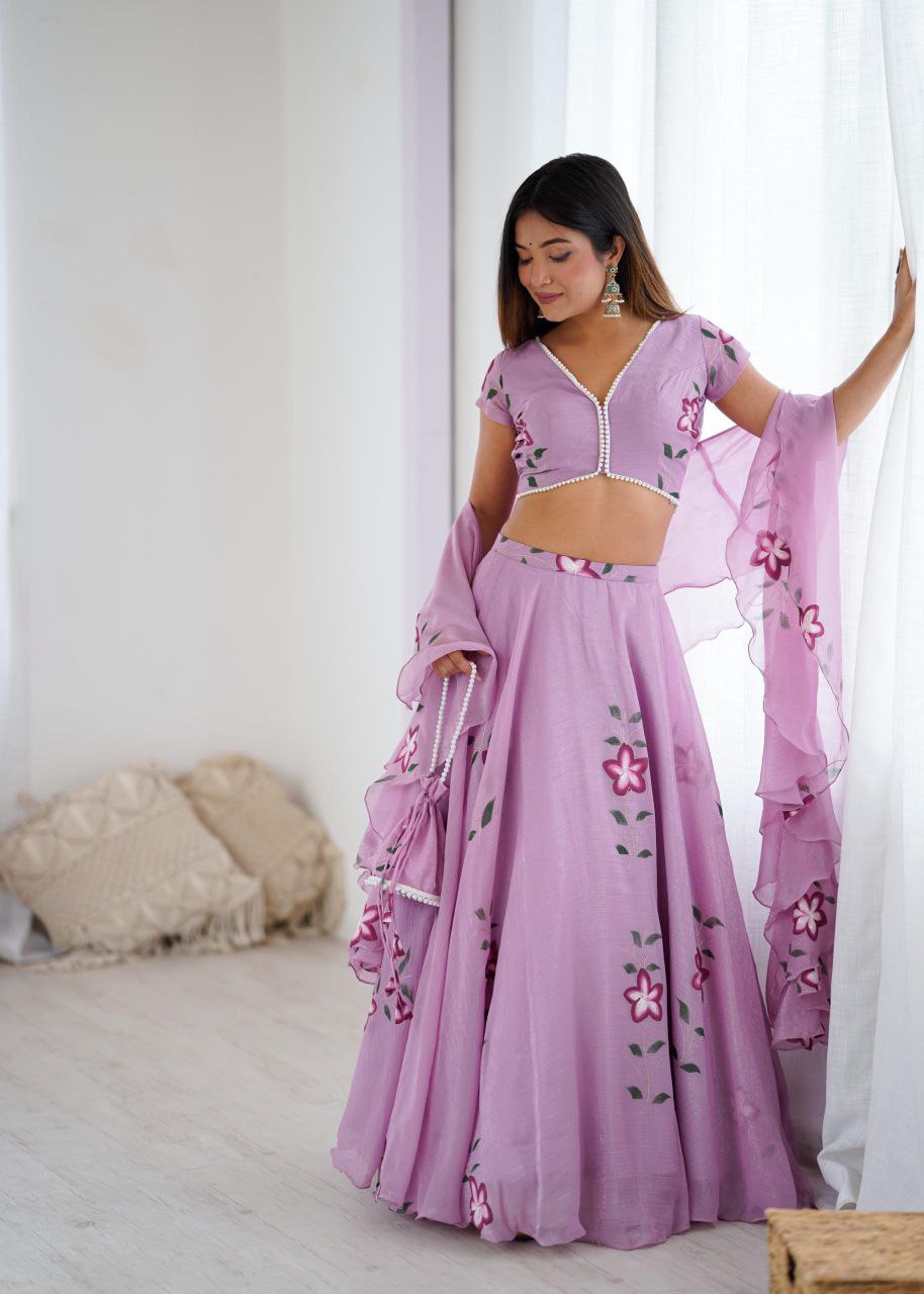 Elegant Party Wear Lavender Floral Printed Lehenga Choli