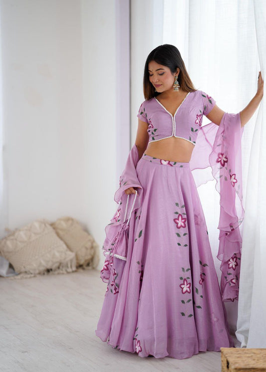 Elegant Party Wear Lavender Floral Printed Lehenga Choli