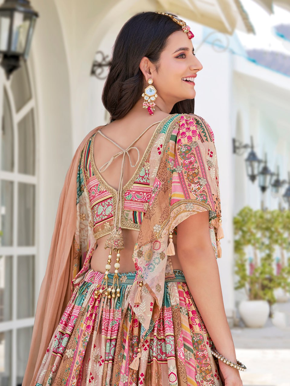 Beige Multicolor Printed and Embroidered Designer Lehenga Choli with Dupatta