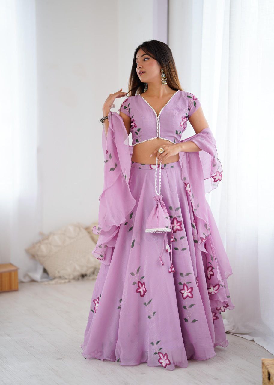 Elegant Party Wear Lavender Floral Printed Lehenga Choli