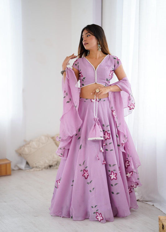 Elegant Party Wear Lavender Floral Printed Lehenga Choli