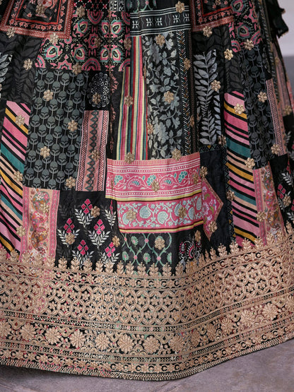 Black and Multicolor Printed Designer Lehenga Choli with Embroidered Blouse and Dupatta