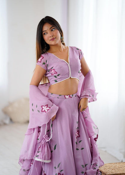 Elegant Party Wear Lavender Floral Printed Lehenga Choli
