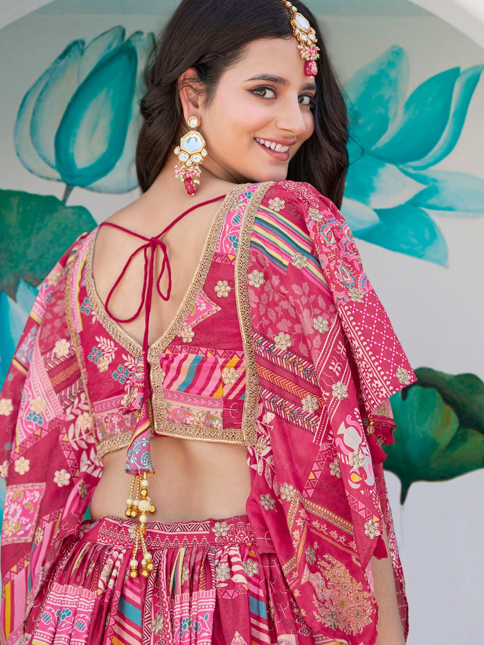 Pink Designer Printed Lehenga Choli with Embroidered Blouse and Dupatta