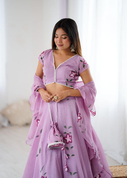 Elegant Party Wear Lavender Floral Printed Lehenga Choli