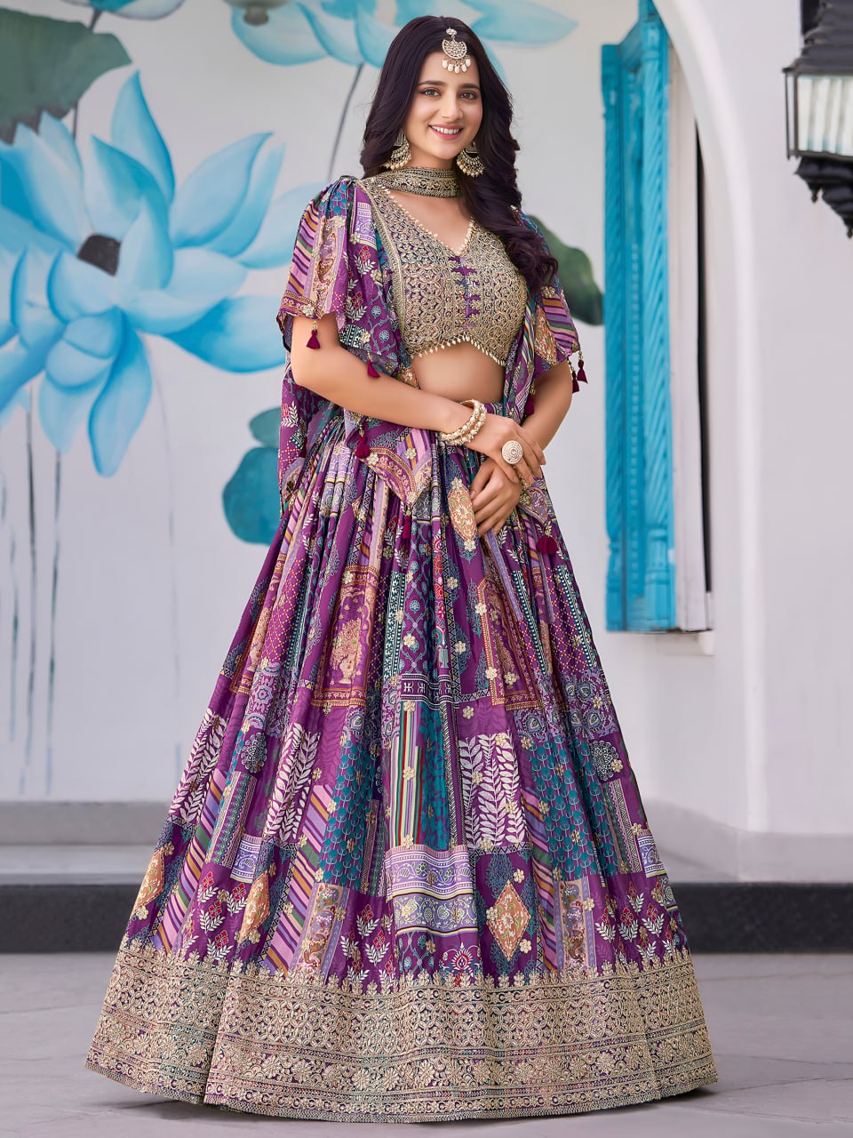Purple Designer Lehenga Choli with Heavy Embroidered Blouse and Dupatta