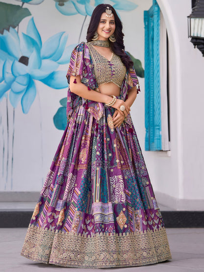 Purple Designer Lehenga Choli with Heavy Embroidered Blouse and Dupatta