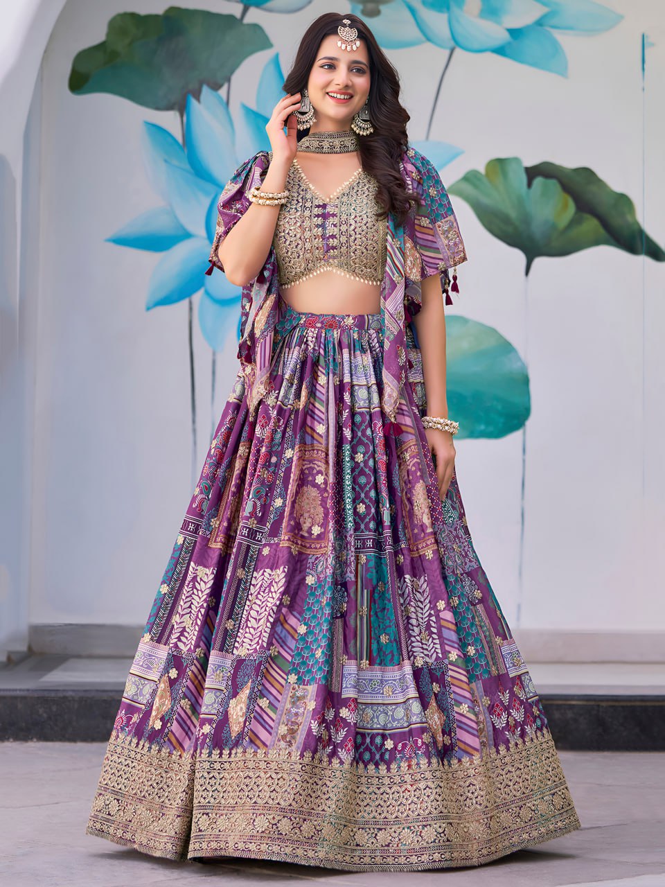 Purple Designer Lehenga Choli with Heavy Embroidered Blouse and Dupatta