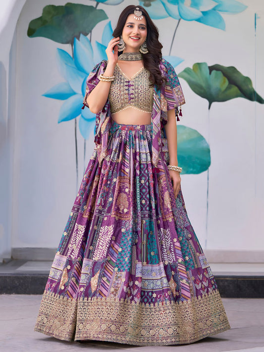 Purple Designer Lehenga Choli with Heavy Embroidered Blouse and Dupatta