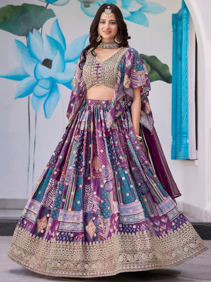 Purple Designer Lehenga Choli with Heavy Embroidered Blouse and Dupatta