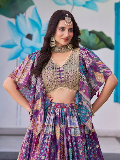 Purple Designer Lehenga Choli with Heavy Embroidered Blouse and Dupatta
