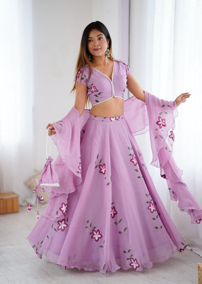 Elegant Party Wear Lavender Floral Printed Lehenga Choli