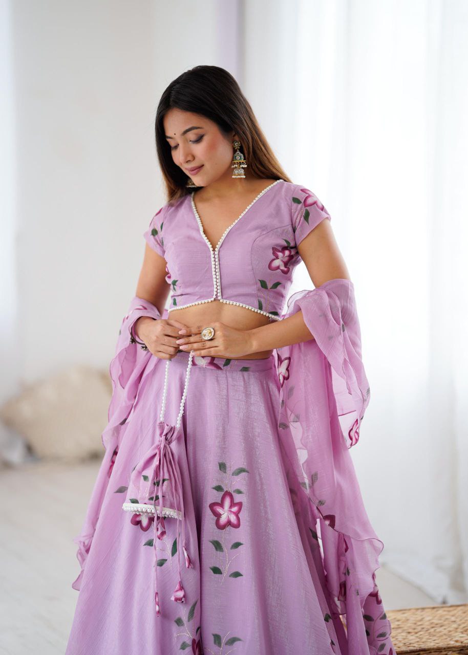Elegant Party Wear Lavender Floral Printed Lehenga Choli