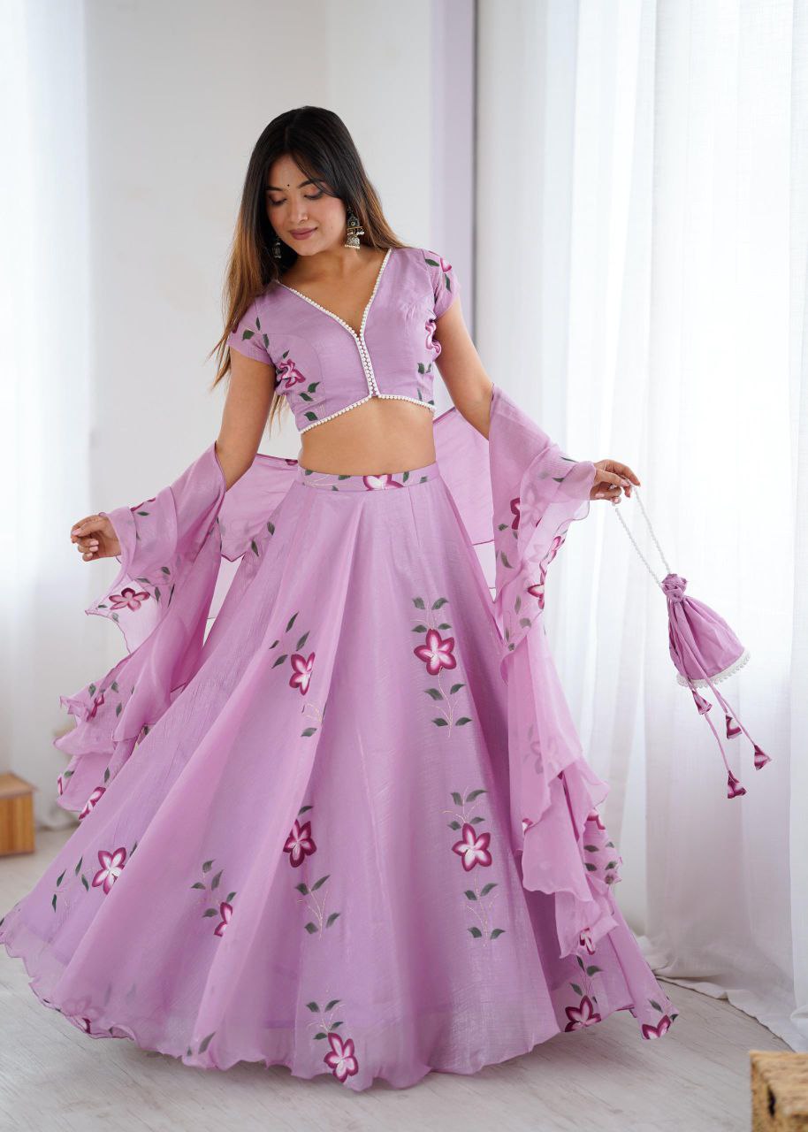 Elegant Party Wear Lavender Floral Printed Lehenga Choli