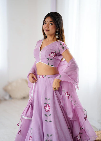 Elegant Party Wear Lavender Floral Printed Lehenga Choli