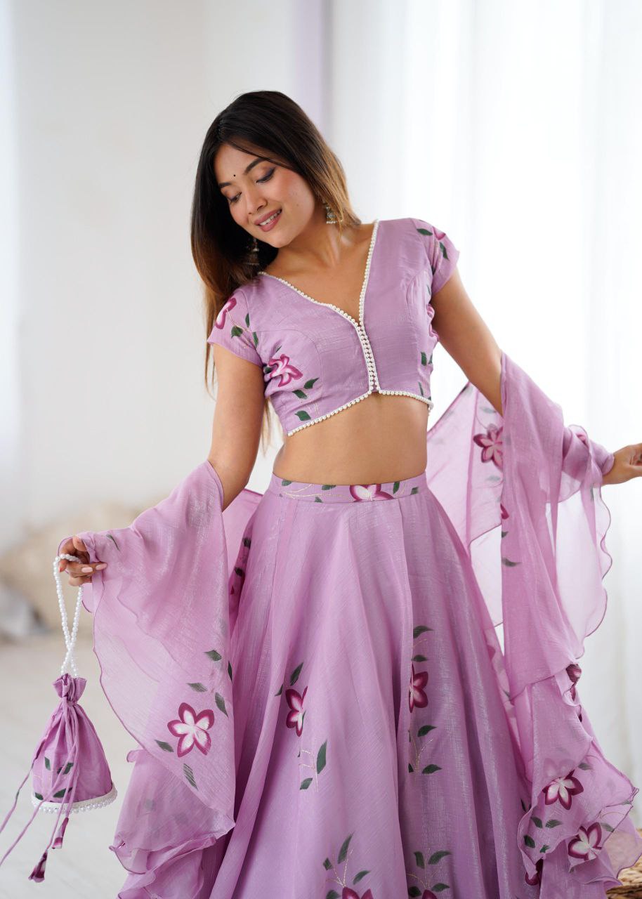 Elegant Party Wear Lavender Floral Printed Lehenga Choli