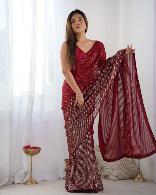Latest Designer Red Sequin Saree for Wedding & Cocktail Look