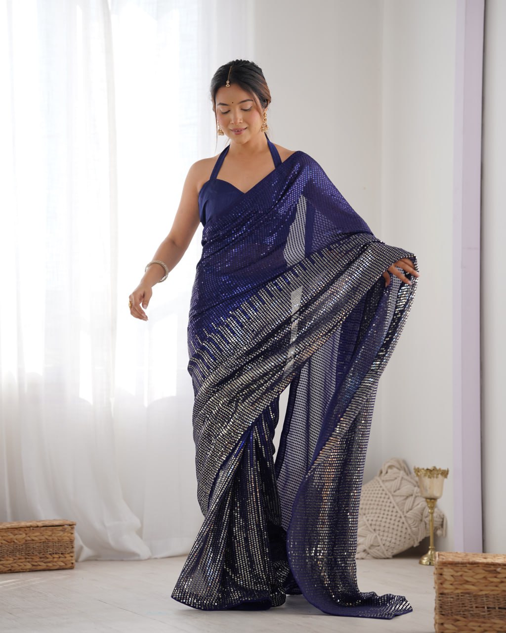 Bollywood Style Royal Blue Saree for Weddings