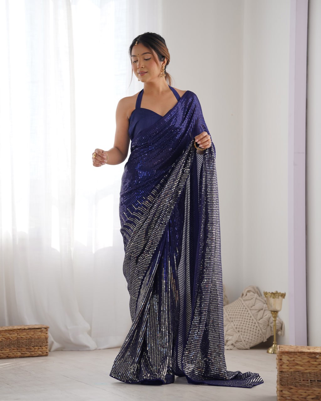 Bollywood Style Royal Blue Saree for Weddings