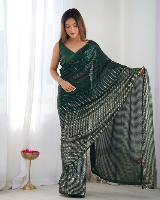 Shop Elegant Green Sequin Saree for Evening Party