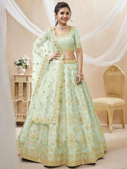 Mint Green Zari Art Silk Lehenga Choli with Dupatta