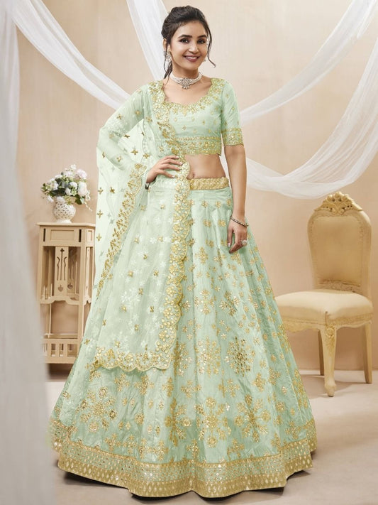 Mint Green Zari Art Silk Lehenga Choli with Dupatta