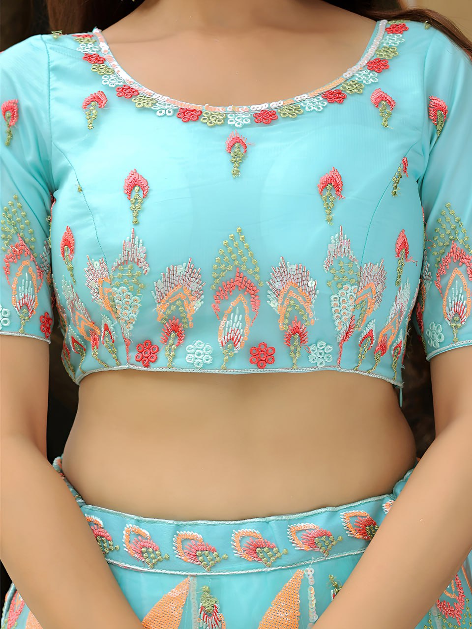 Designer Aqua Blue Embroidered Lehenga Choli with Dupatta