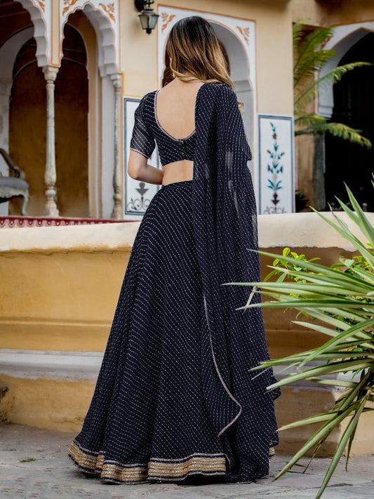 Black Bandhani Lehenga Choli with Golden Border
