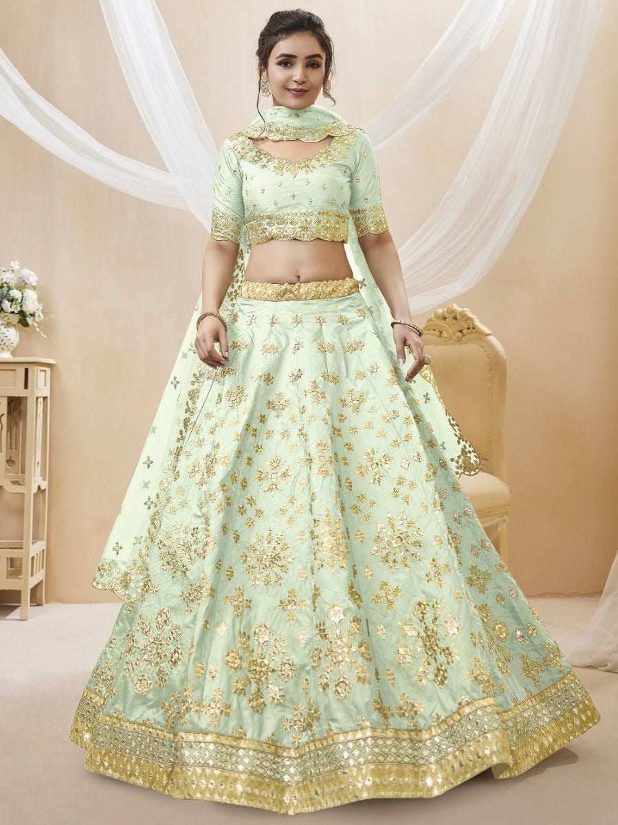 Mint Green Zari Art Silk Lehenga Choli with Dupatta