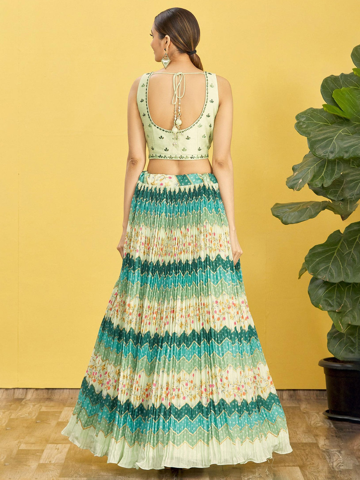 Mint Green Floral Embroidered Lehenga Choli with Net Dupatta