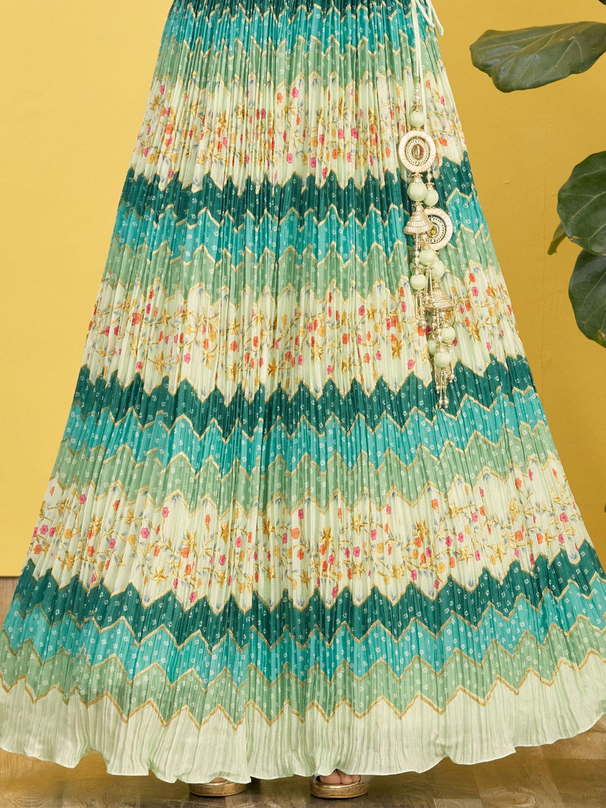 Mint Green Floral Embroidered Lehenga Choli with Net Dupatta