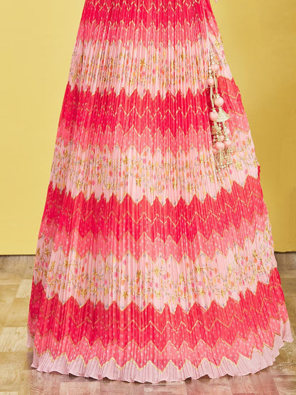 Blush Pink Floral Embroidered Lehenga Choli with Net Dupatta