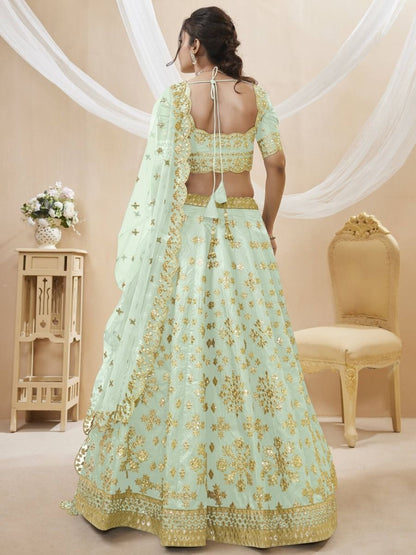Mint Green Zari Art Silk Lehenga Choli with Dupatta