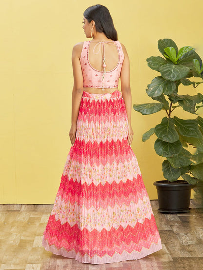 Blush Pink Floral Embroidered Lehenga Choli with Net Dupatta