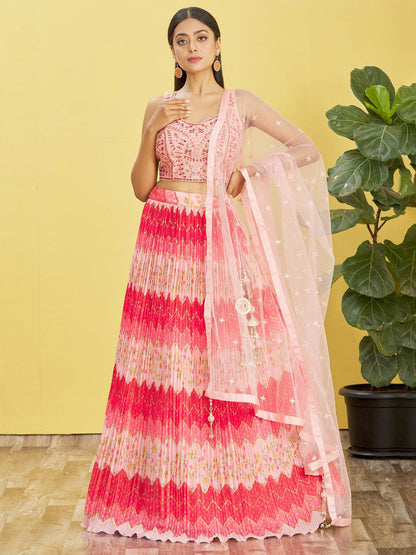 Blush Pink Floral Embroidered Lehenga Choli with Net Dupatta