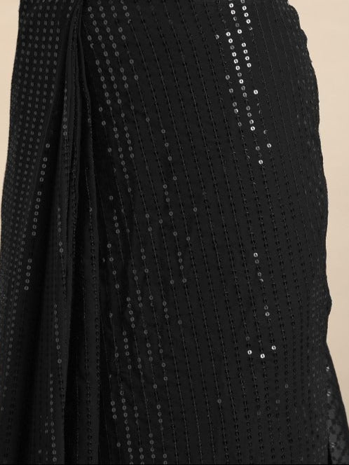 Black Designer Sequin Saree for Evening Party