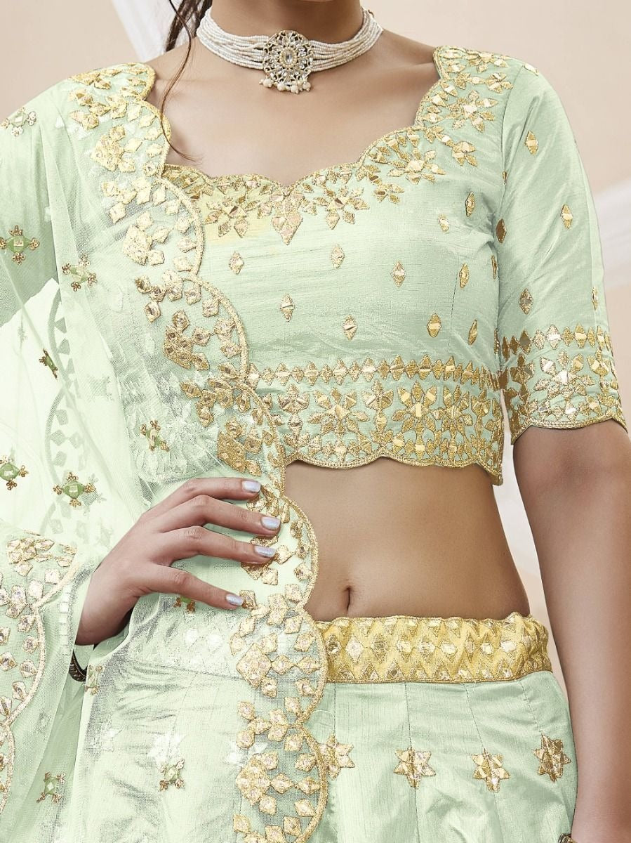 Mint Green Zari Art Silk Lehenga Choli with Dupatta