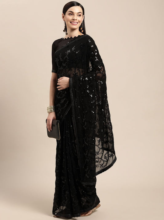 Elegant Black Sequence georgette Designer Saree by Manvansh Trends