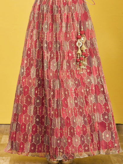 Red Embroidered Lehenga Choli Set with Net Dupatta
